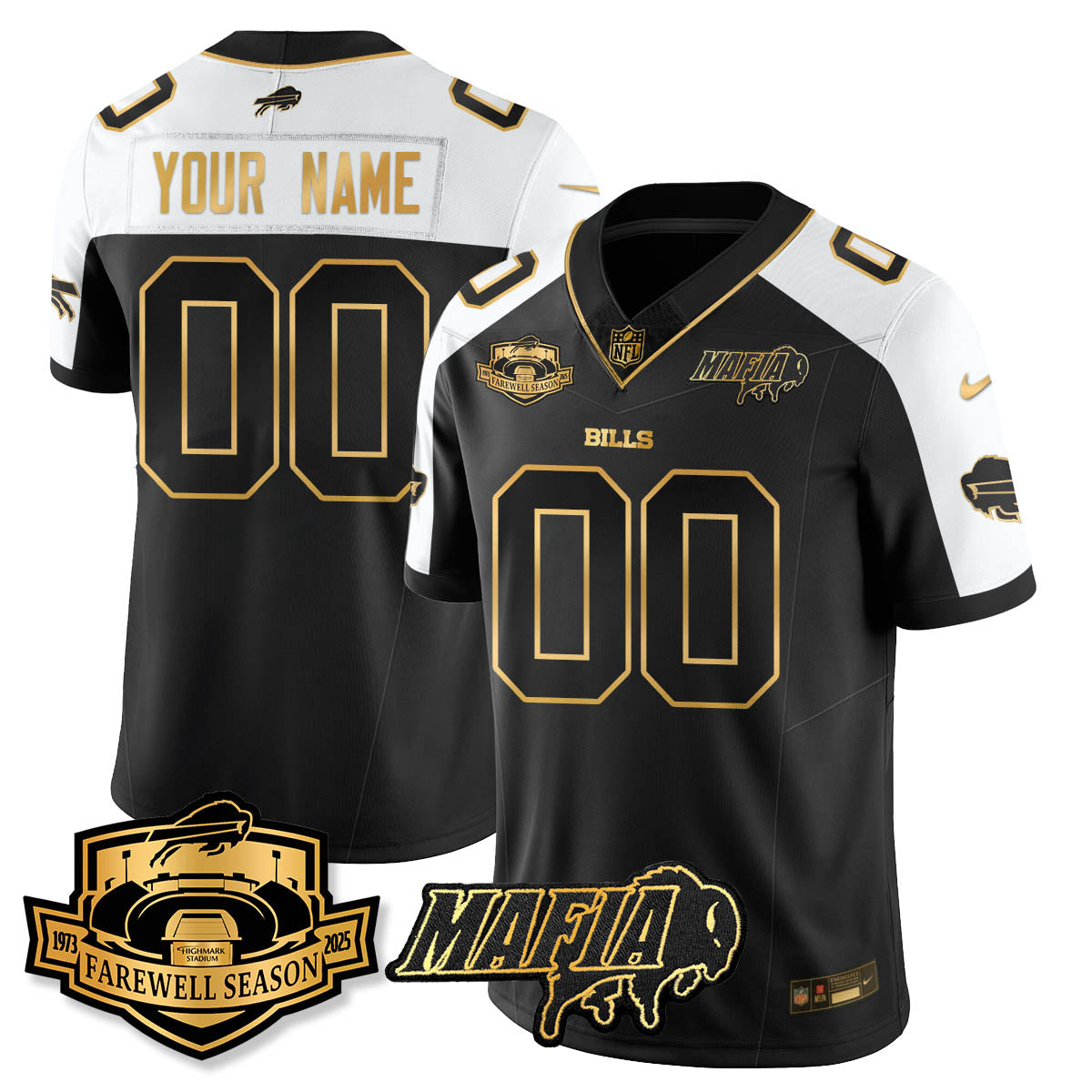 BUF 2025 Bills Mafia Patch Gold Vapor Limited Custom Jersey - Stitched