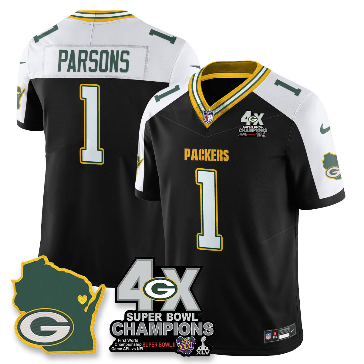 GB 4-Time Champions Patch Vapor Limited Jersey - Stitched