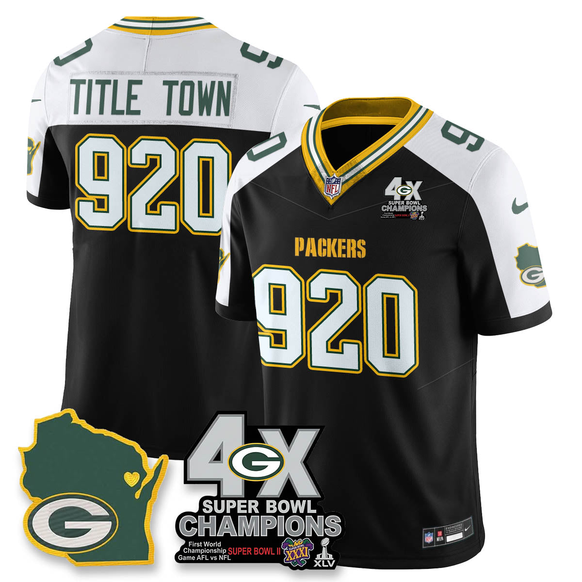 GB 4-Time Champions Patch Vapor Limited Jersey - Stitched