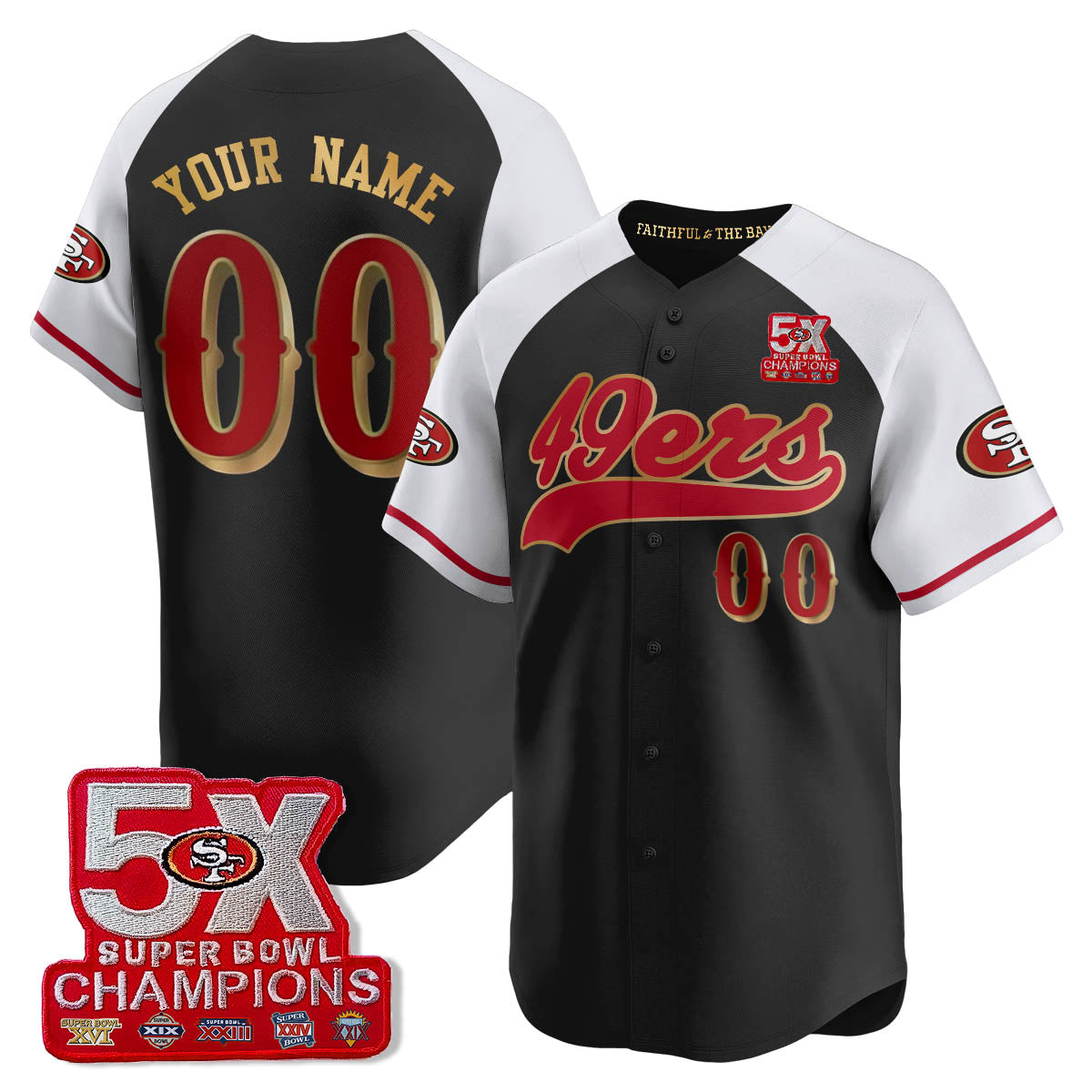SF 5-Time Champions Patch Vapor Baseball Custom Jersey - Stitched