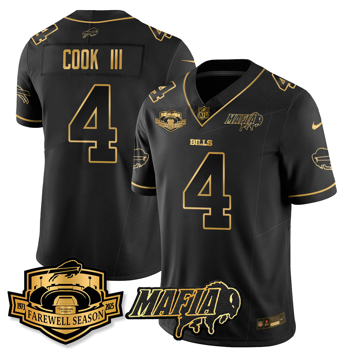 BUF 2025 Bills Mafia Patch Gold Vapor Limited Jersey - Stitched