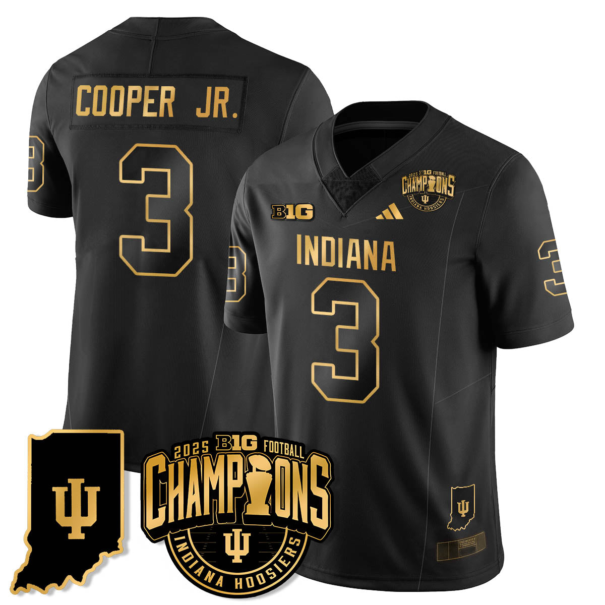 Indiana H Vapor Limited Football Gold Jersey - Big 10 Champions - Stitched