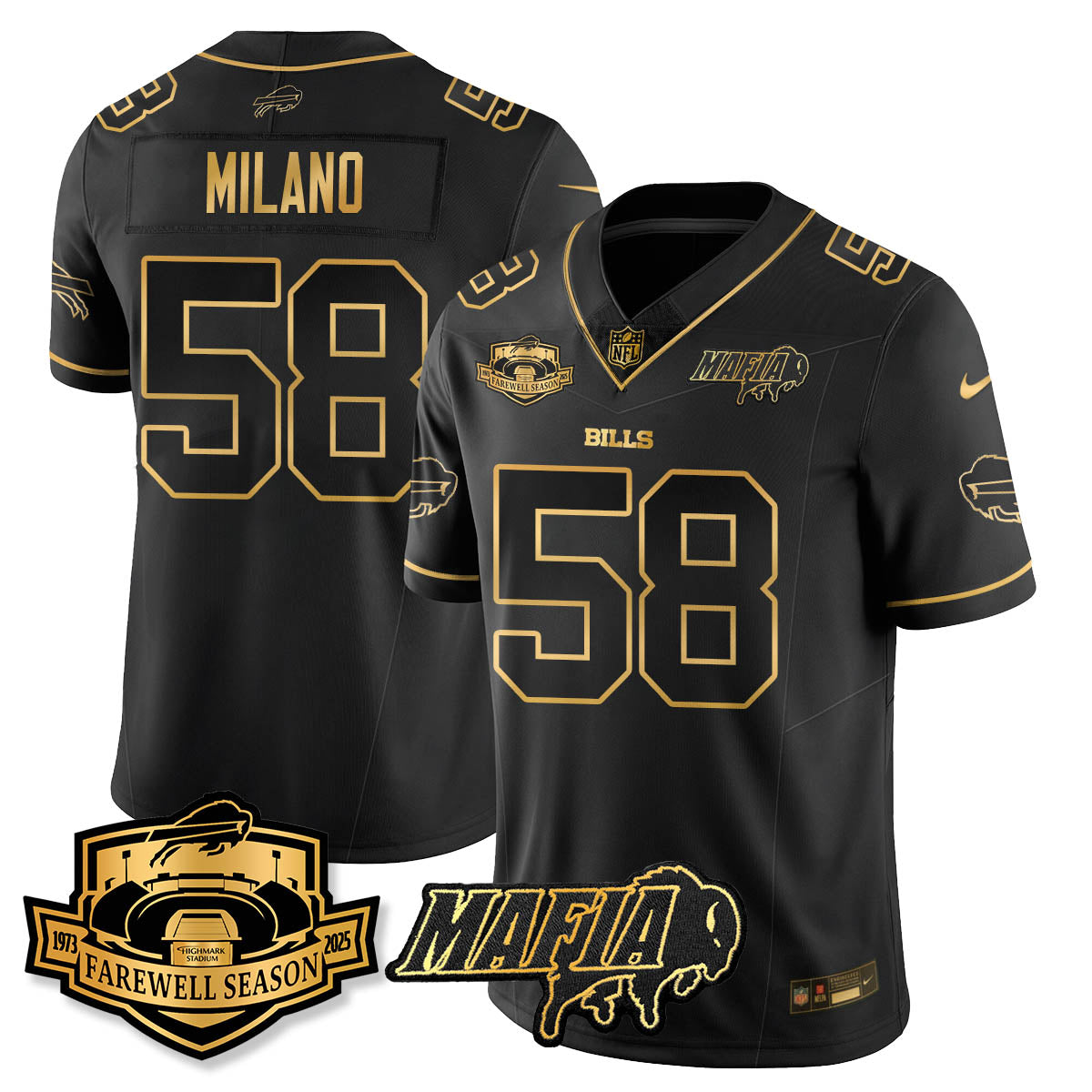 BUF 2025 Bills Mafia Patch Gold Vapor Limited Jersey - Stitched