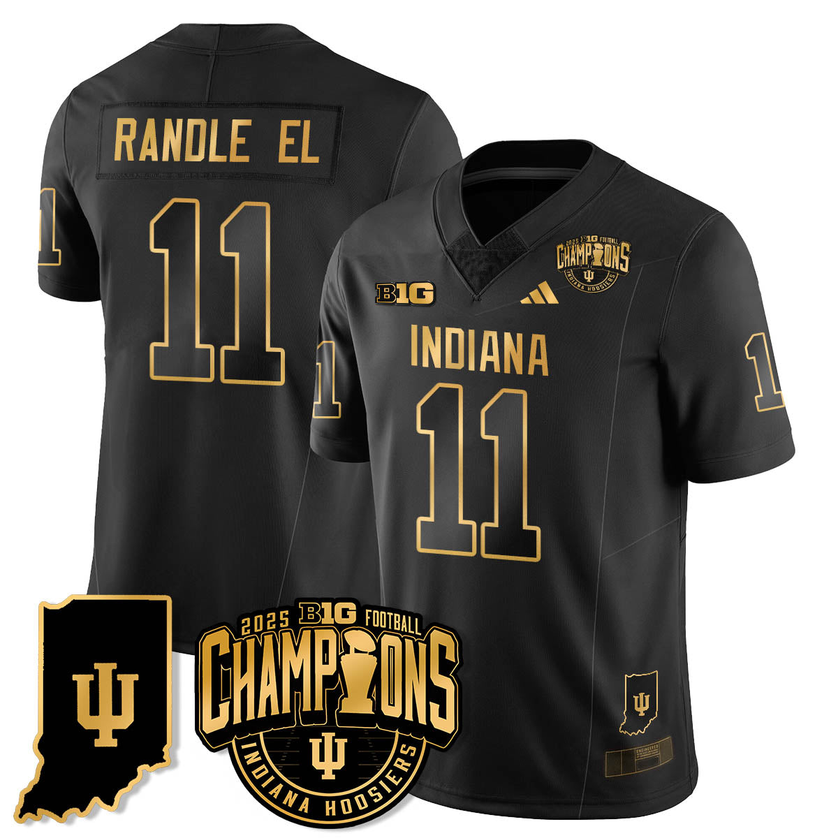 Indiana H Vapor Limited Football Gold Jersey - Big 10 Champions - Stitched