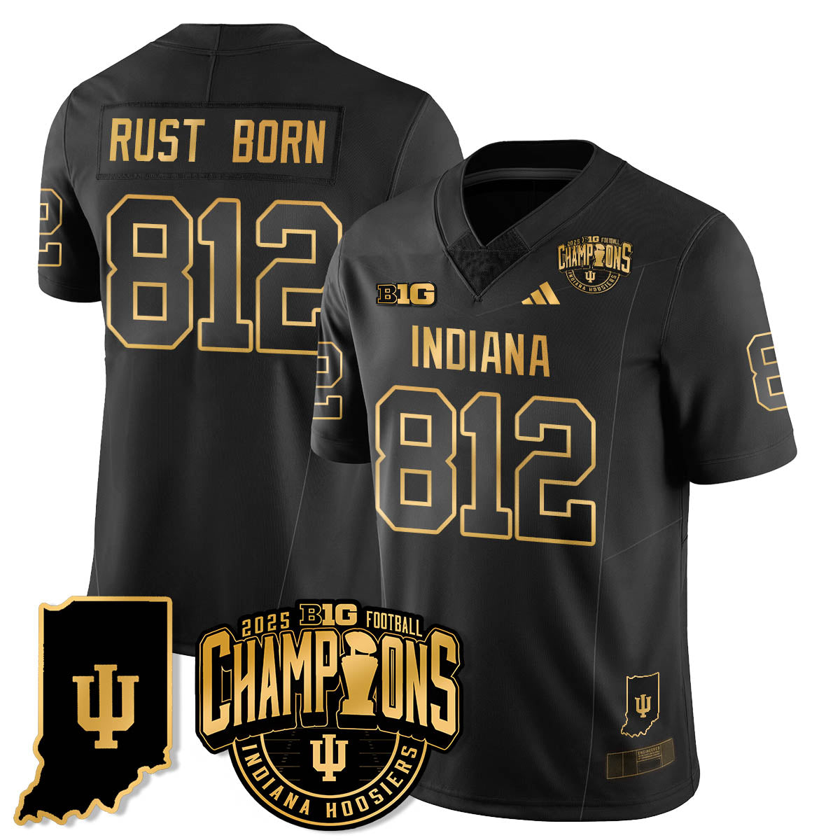 Indiana H Vapor Limited Football Gold Jersey - Big 10 Champions - Stitched