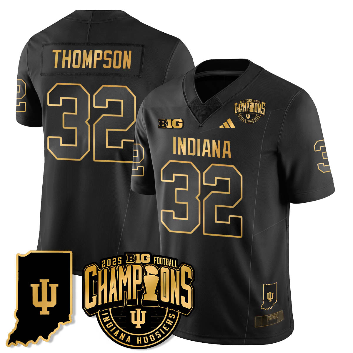 Indiana H Vapor Limited Football Gold Jersey - Big 10 Champions - Stitched