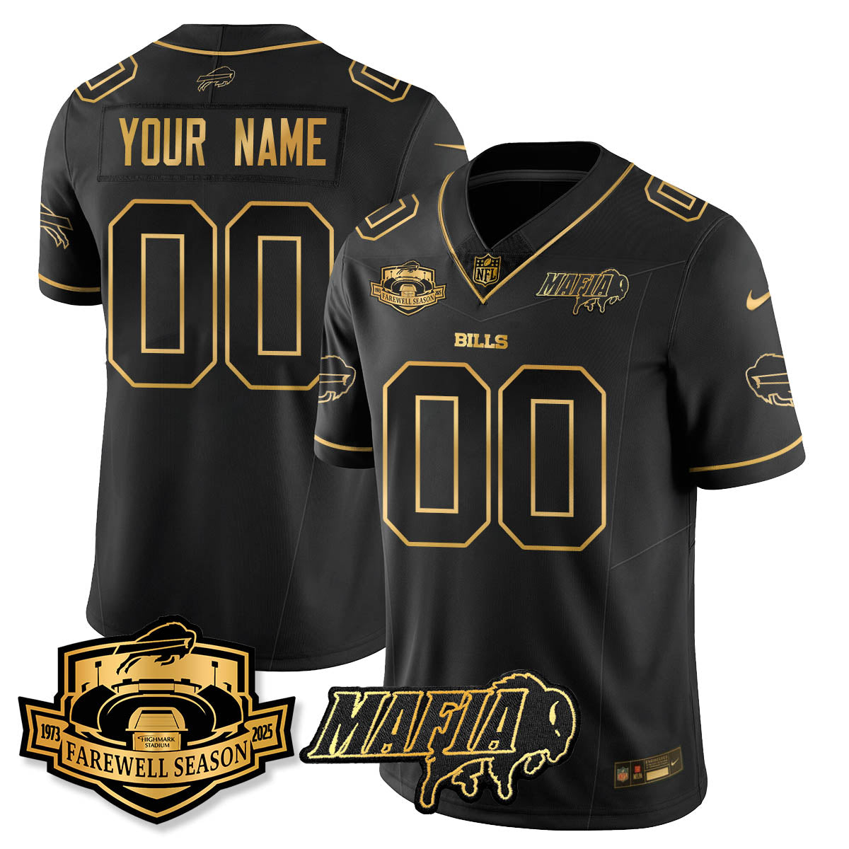 BUF 2025 Bills Mafia Patch Gold Vapor Limited Jersey - Stitched