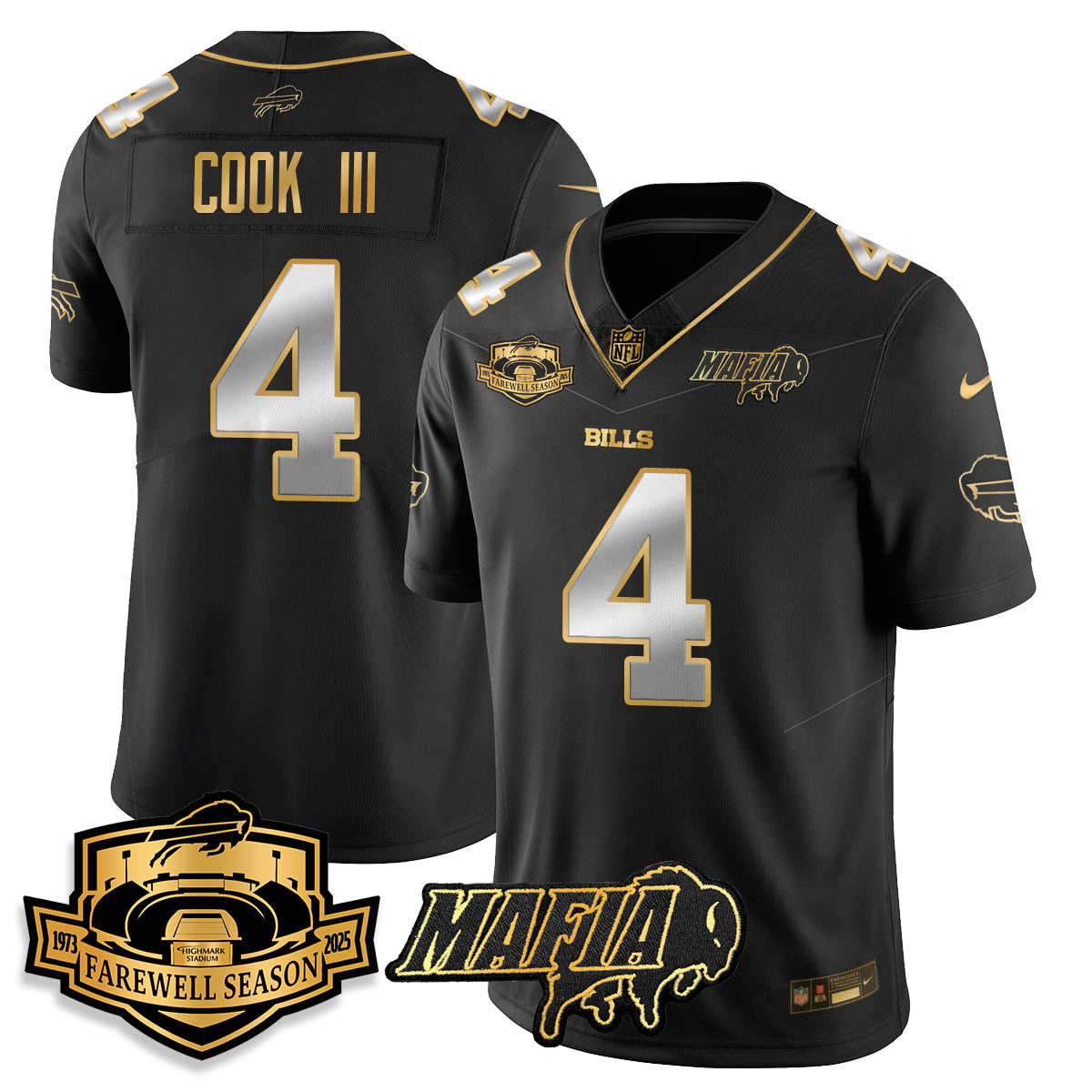 BUF 2025 Bills Mafia Patch Gold Vapor Limited Jersey - Stitched