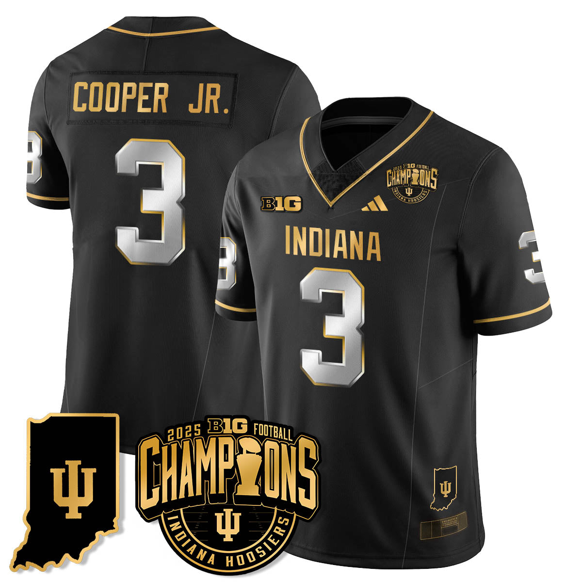 Indiana H Vapor Limited Football Gold Jersey - Big 10 Champions - Stitched