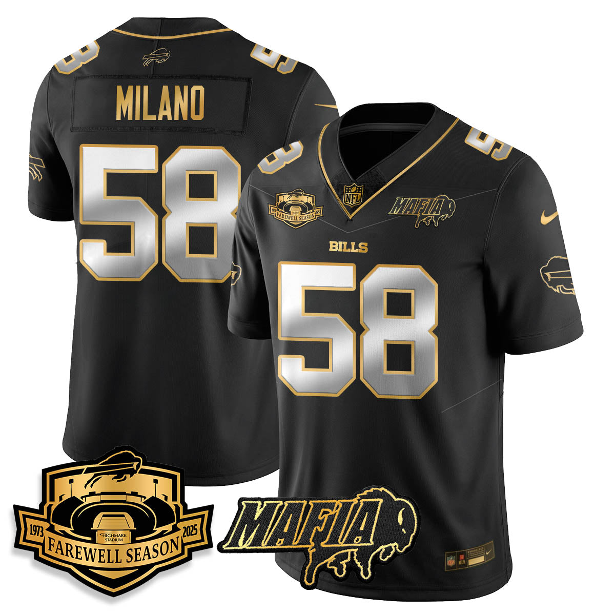 BUF 2025 Bills Mafia Patch Gold Vapor Limited Jersey - Stitched