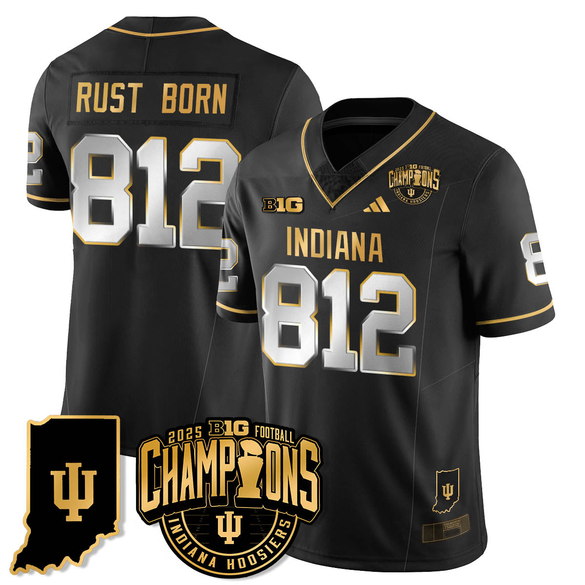 Indiana H Vapor Limited Football Gold Jersey - Big 10 Champions - Stitched