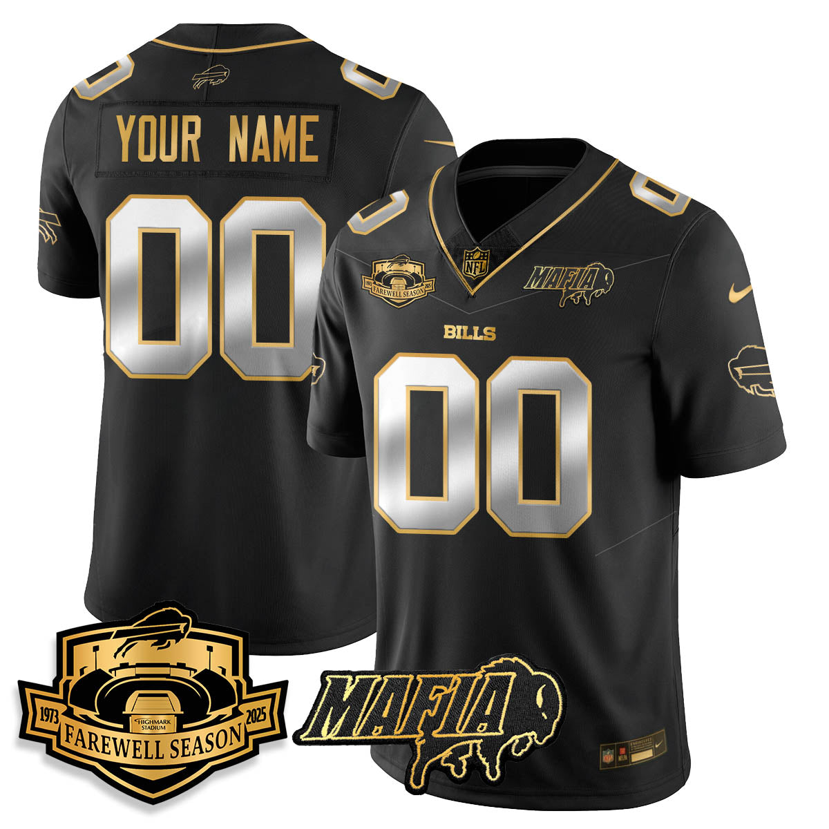 BUF 2025 Bills Mafia Patch Gold Vapor Limited Jersey - Stitched