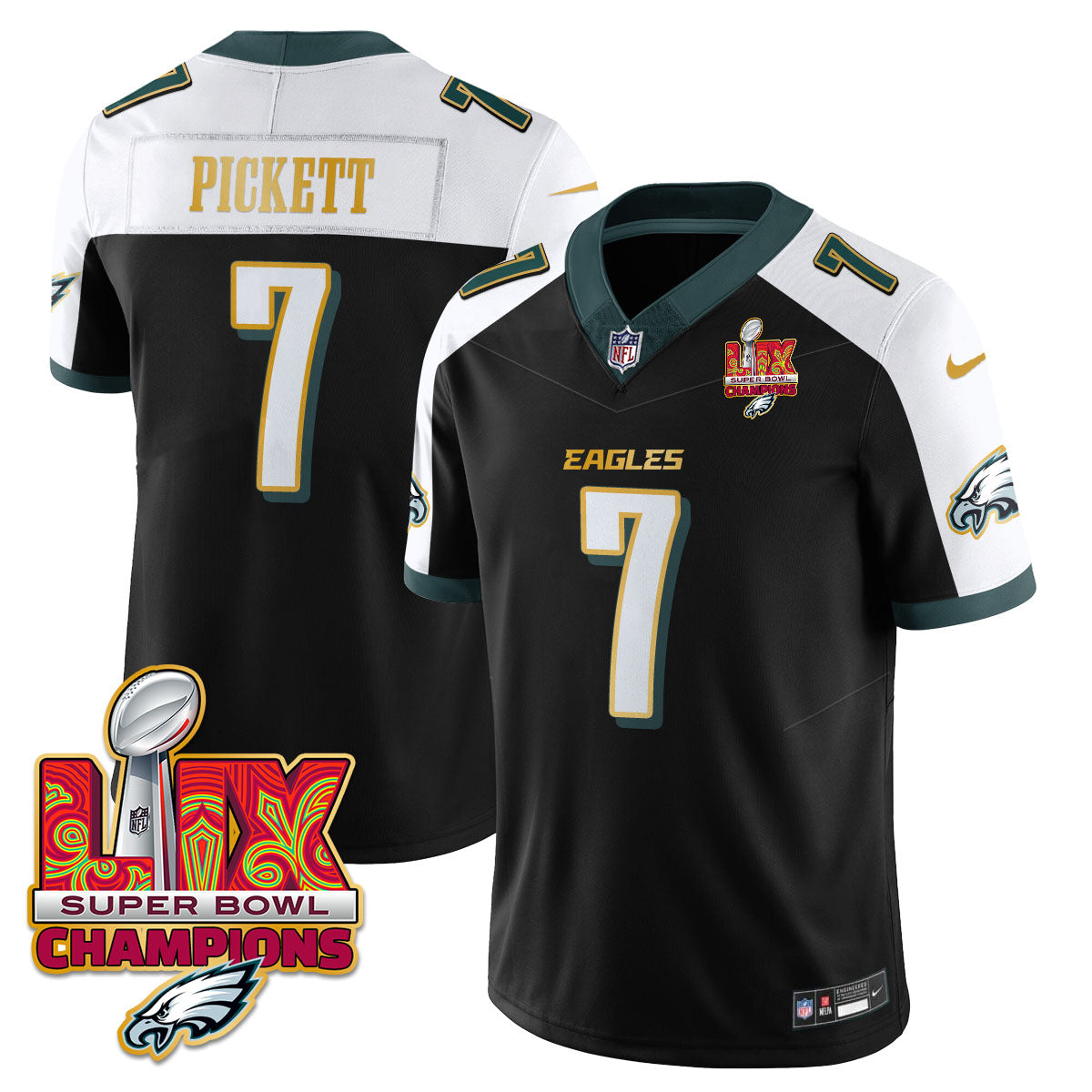 PHI Super Bowl LIX Champions Gold Trim Vapor Limited Jersey - Stitched