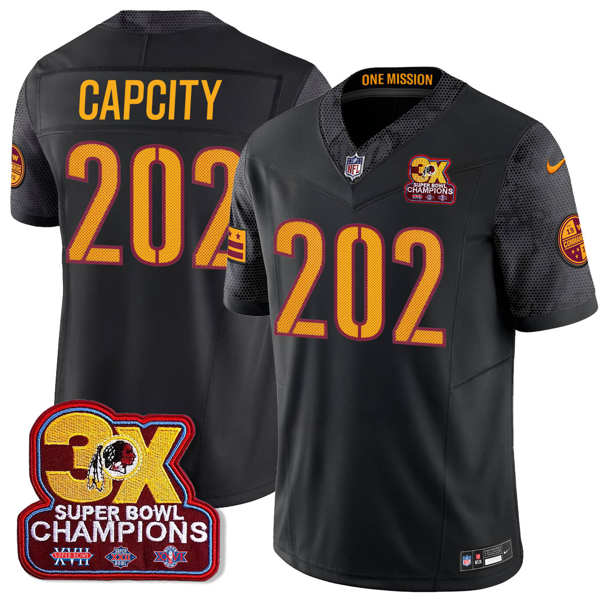 WAS 3-Time Champions Patch Vapor Limited Jersey - Stitched