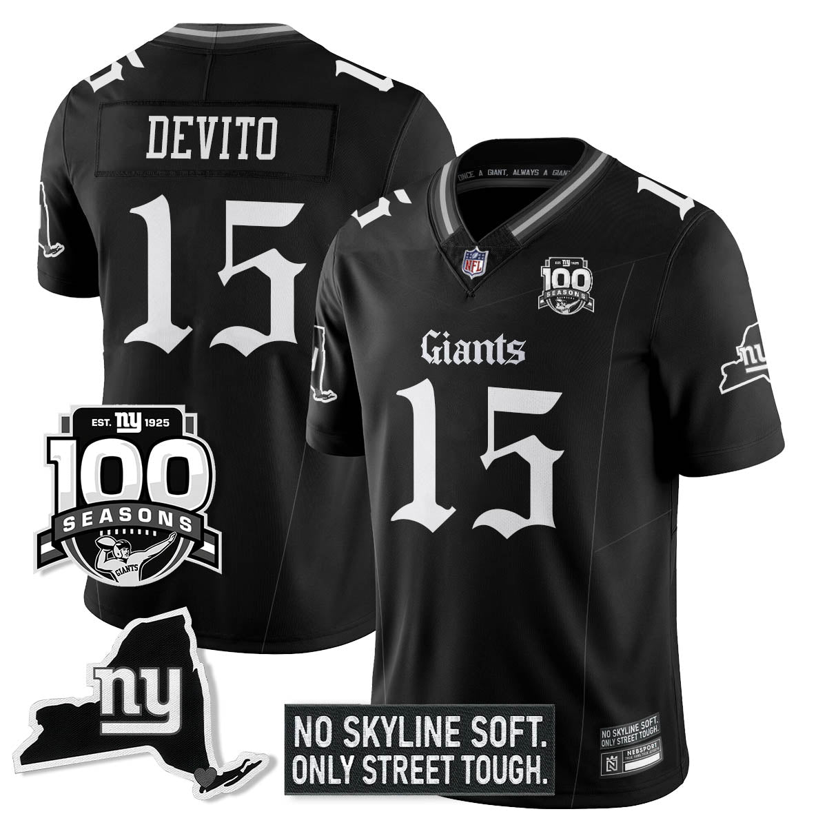 NYG 100th Seasons 'Gothic Gotham Edition' Vapor Limited Jersey - Stitched