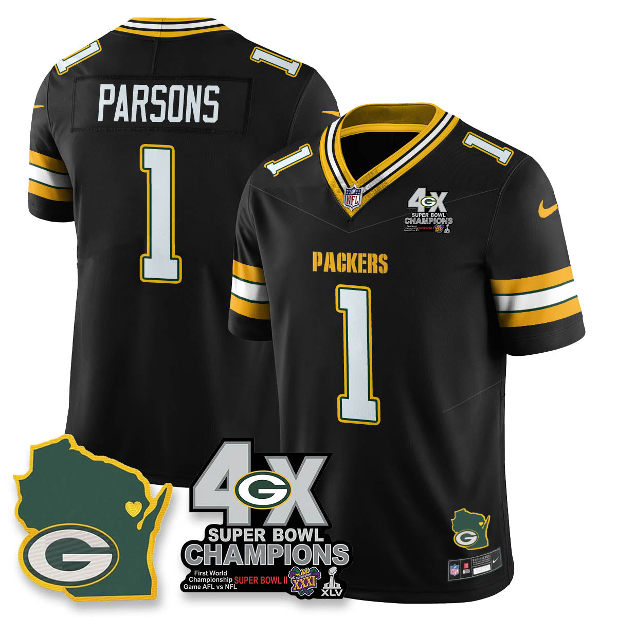 GB 4-Time Champions Patch Vapor Limited Jersey - Stitched
