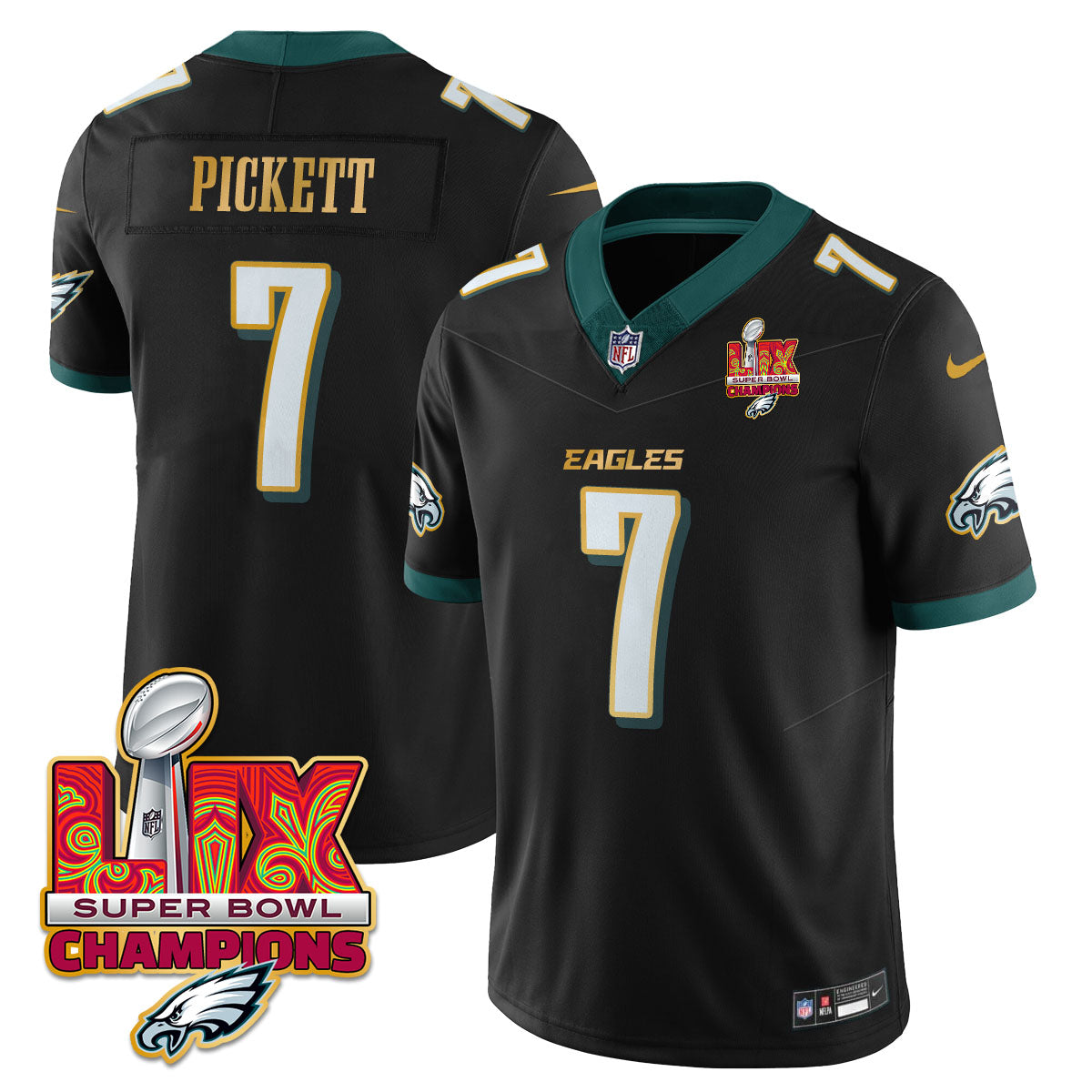 PHI Super Bowl LIX Champions Gold Trim Vapor Limited Jersey - Stitched