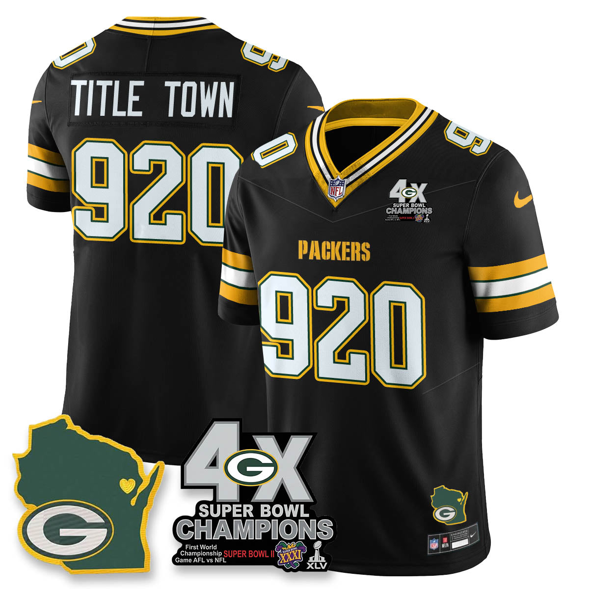 GB 4-Time Champions Patch Vapor Limited Jersey - Stitched