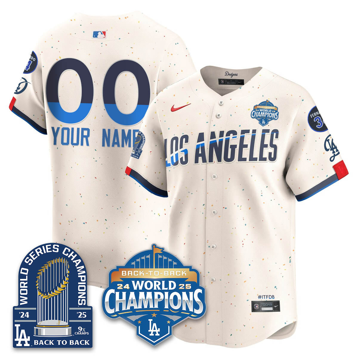 Custom LAD 2025 World Series Champions Jersey - 9x Champs - Stitched