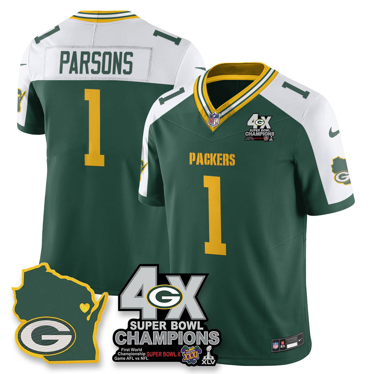 GB 4-Time Champions Patch Vapor Limited Jersey - Stitched