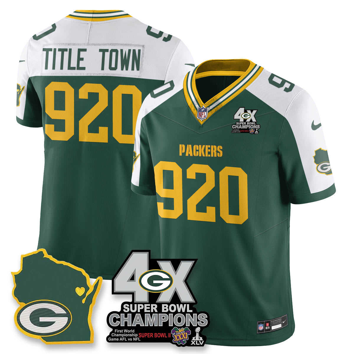 GB 4-Time Champions Patch Vapor Limited Jersey - Stitched