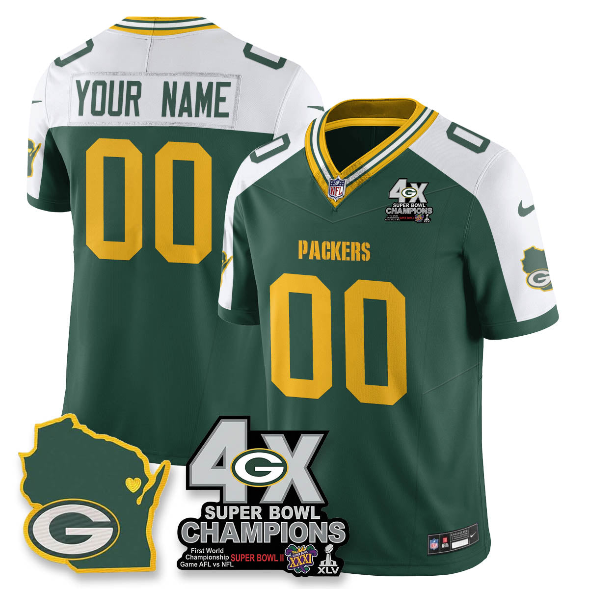 Custom GB 4-Time Champions Patch Vapor Limited Jersey - Stitched