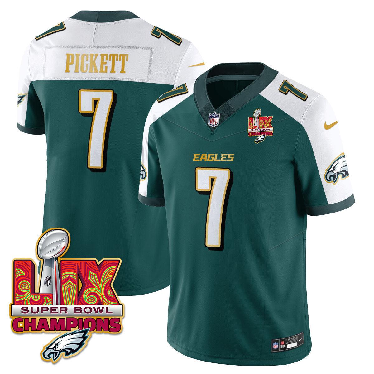 PHI Super Bowl LIX Champions Gold Trim Vapor Limited Jersey - Stitched
