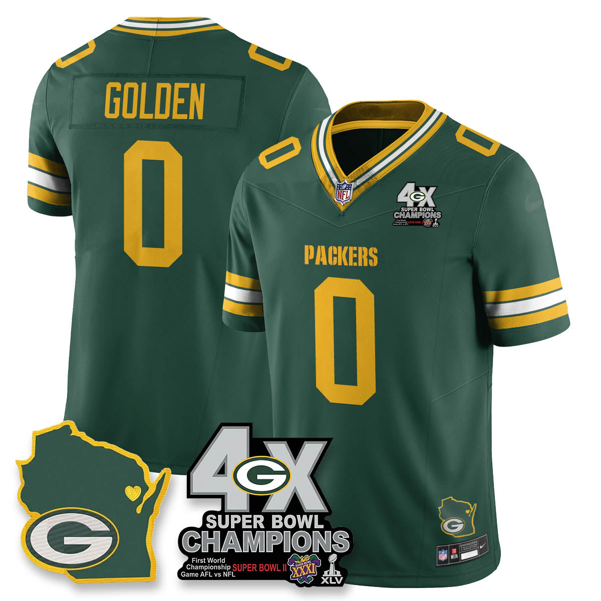 GB 4-Time Champions Patch Vapor Limited Jersey - Stitched