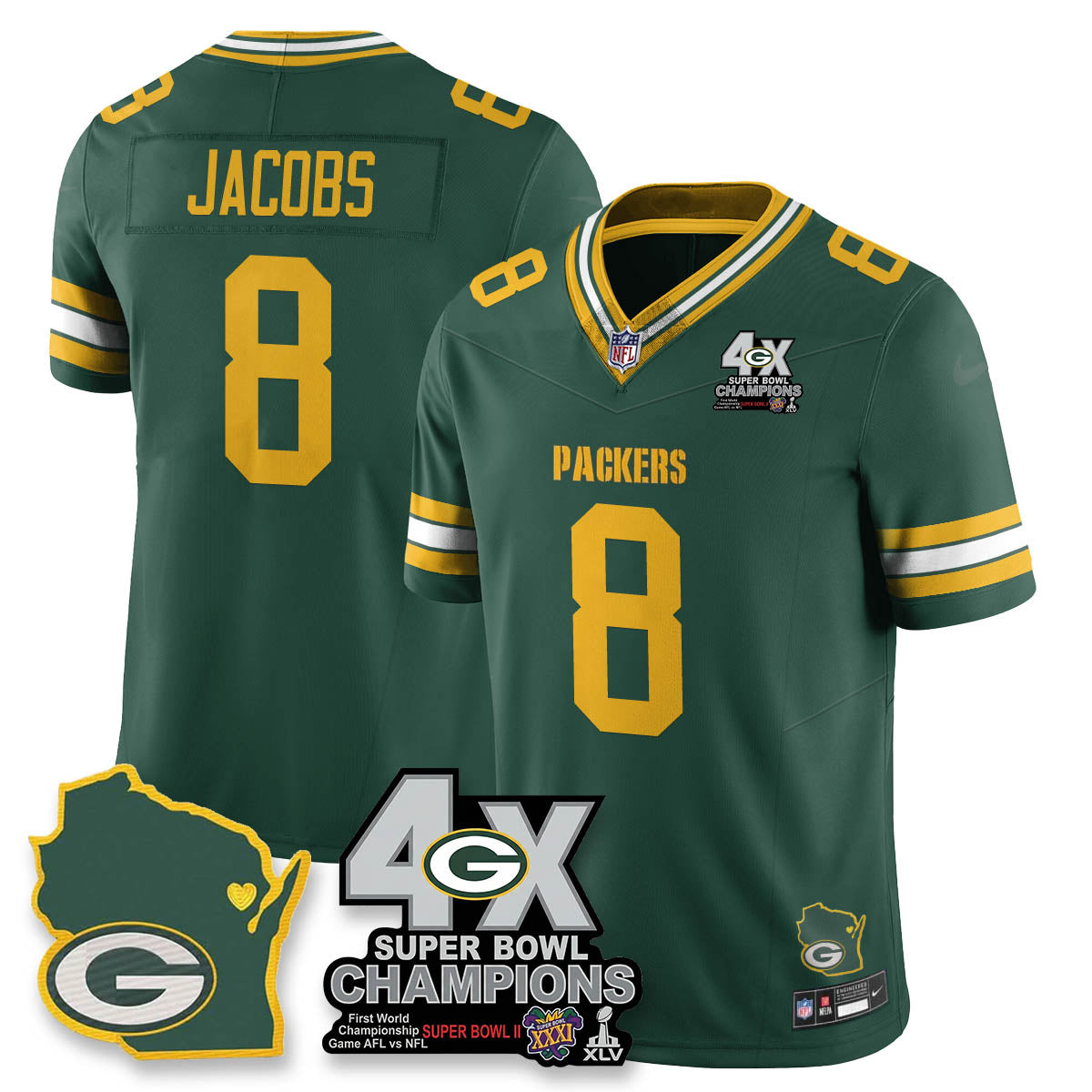 GB 4-Time Champions Patch Vapor Limited Jersey - Stitched