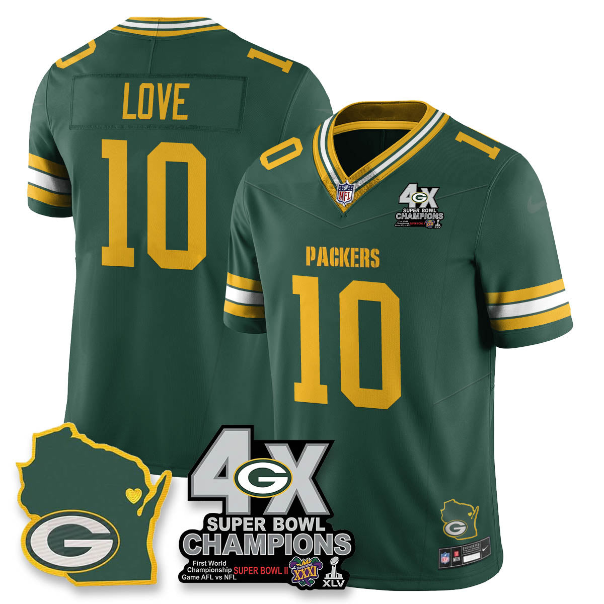 GB 4-Time Champions Patch Vapor Limited Jersey - Stitched