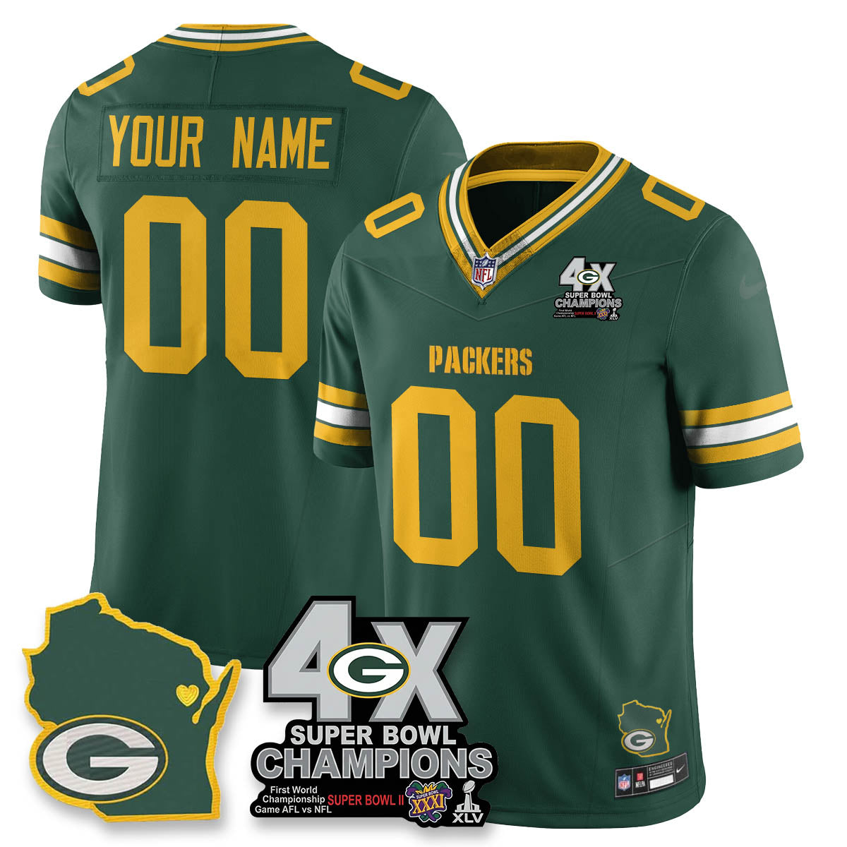 GB 4-Time Champions Patch Vapor Limited Jersey - Stitched