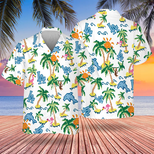 LAD Pixel Hawaiian Design Button Shirt