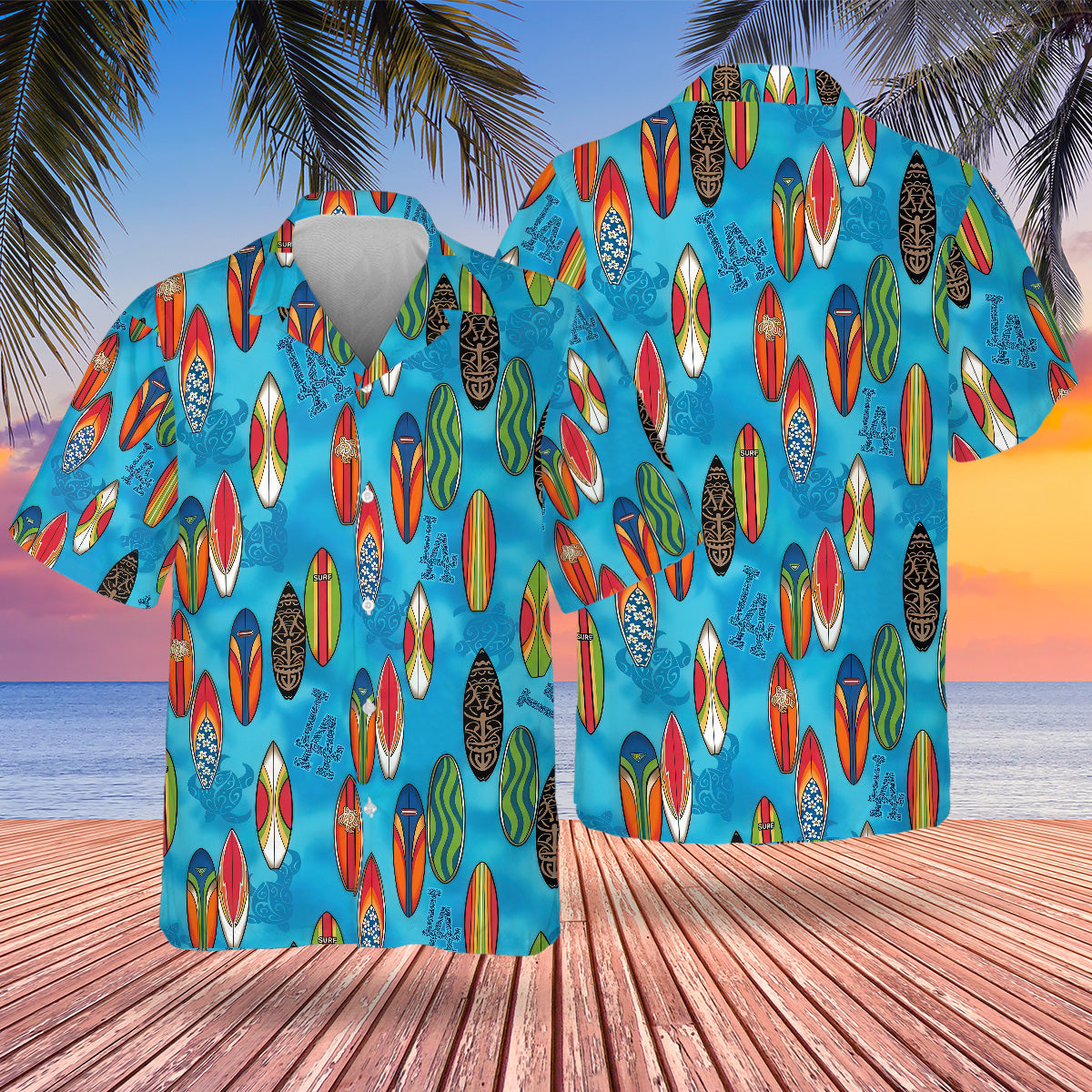 LAD Surfing Hawaiian Design Button Shirt