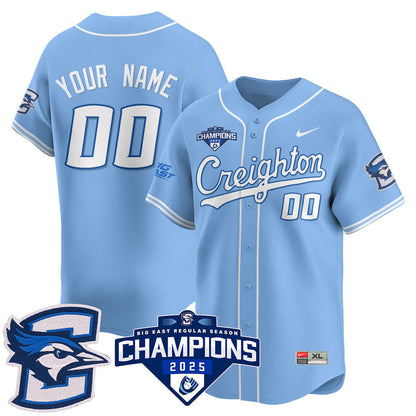 Custom Creighton Baseball 2025 Big East Baseball Tournament Champions Jersey N1 - Stitched
