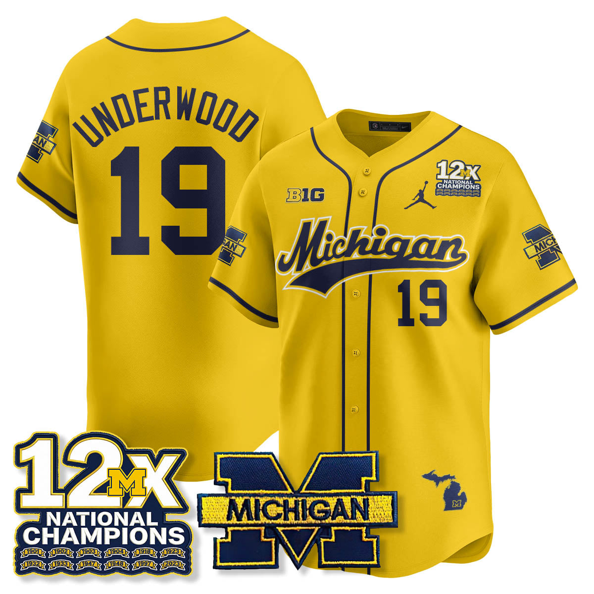MICH 12x-Time National Champions Baseball Limited Jersey - Stitched
