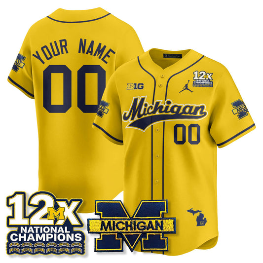 Custom MICH 12x-Time National Champions Baseball Limited Jersey - Stitched
