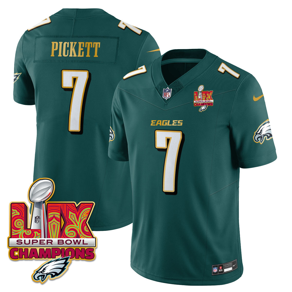 PHI Super Bowl LIX Champions Gold Trim Vapor Limited Jersey - Stitched