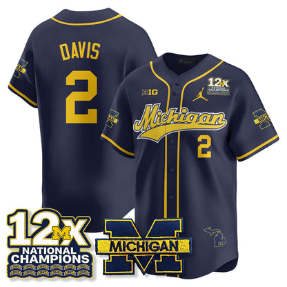 MICH 12x-Time National Champions Baseball Limited Jersey - Stitched