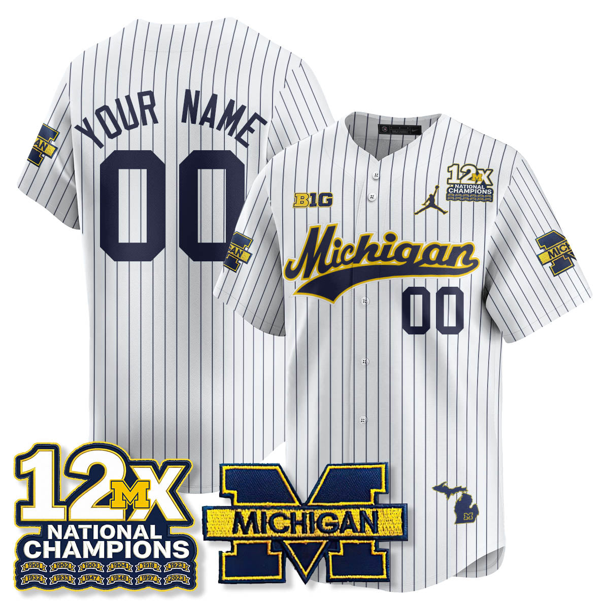 Custom MICH 12x-Time National Champions Baseball Limited Jersey - Stitched