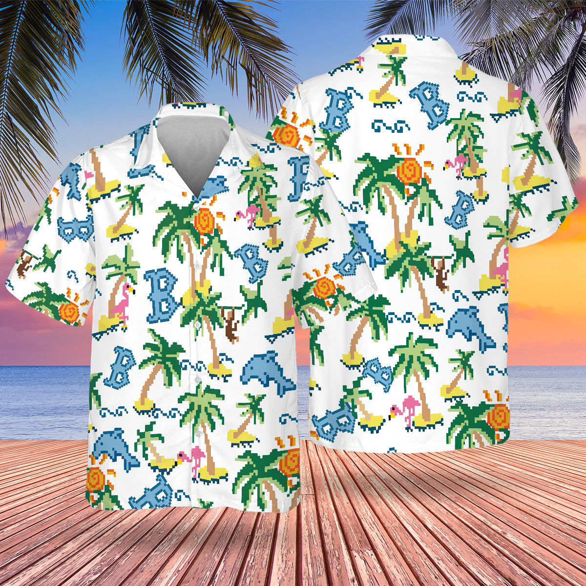 BOS Pixel Hawaiian Design Button Shirt-DTD