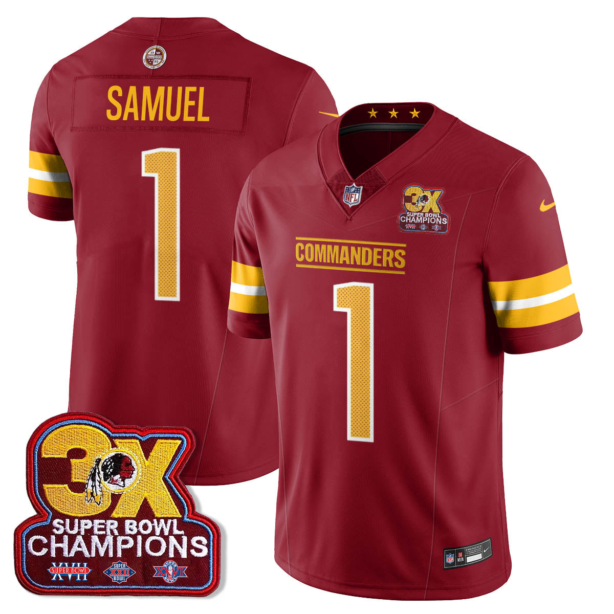 WAS 3-Time Champions Patch Vapor Limited Jersey - Stitched