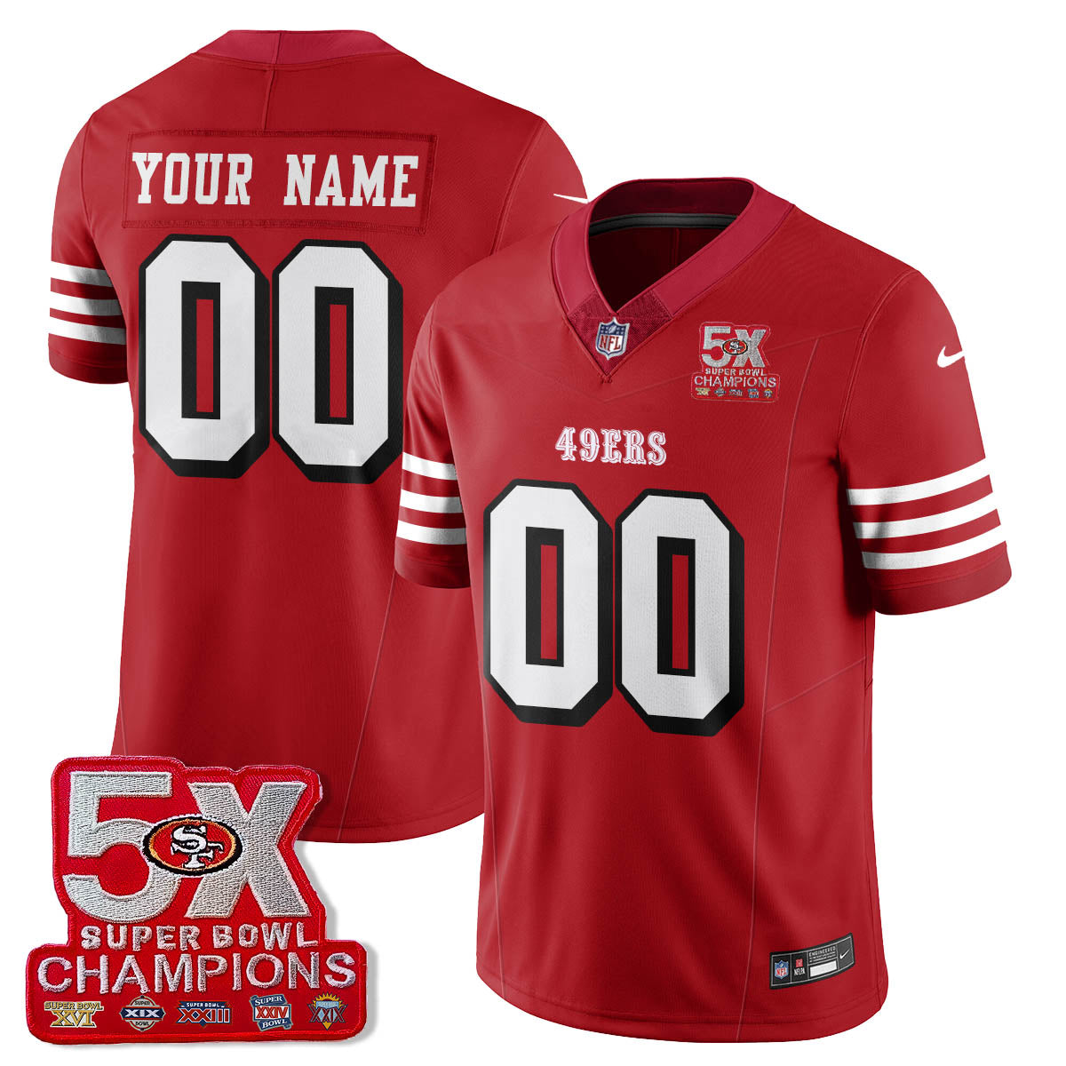 SF 5-Time Champions Patch Vapor Limited Custom Jersey - Stitched