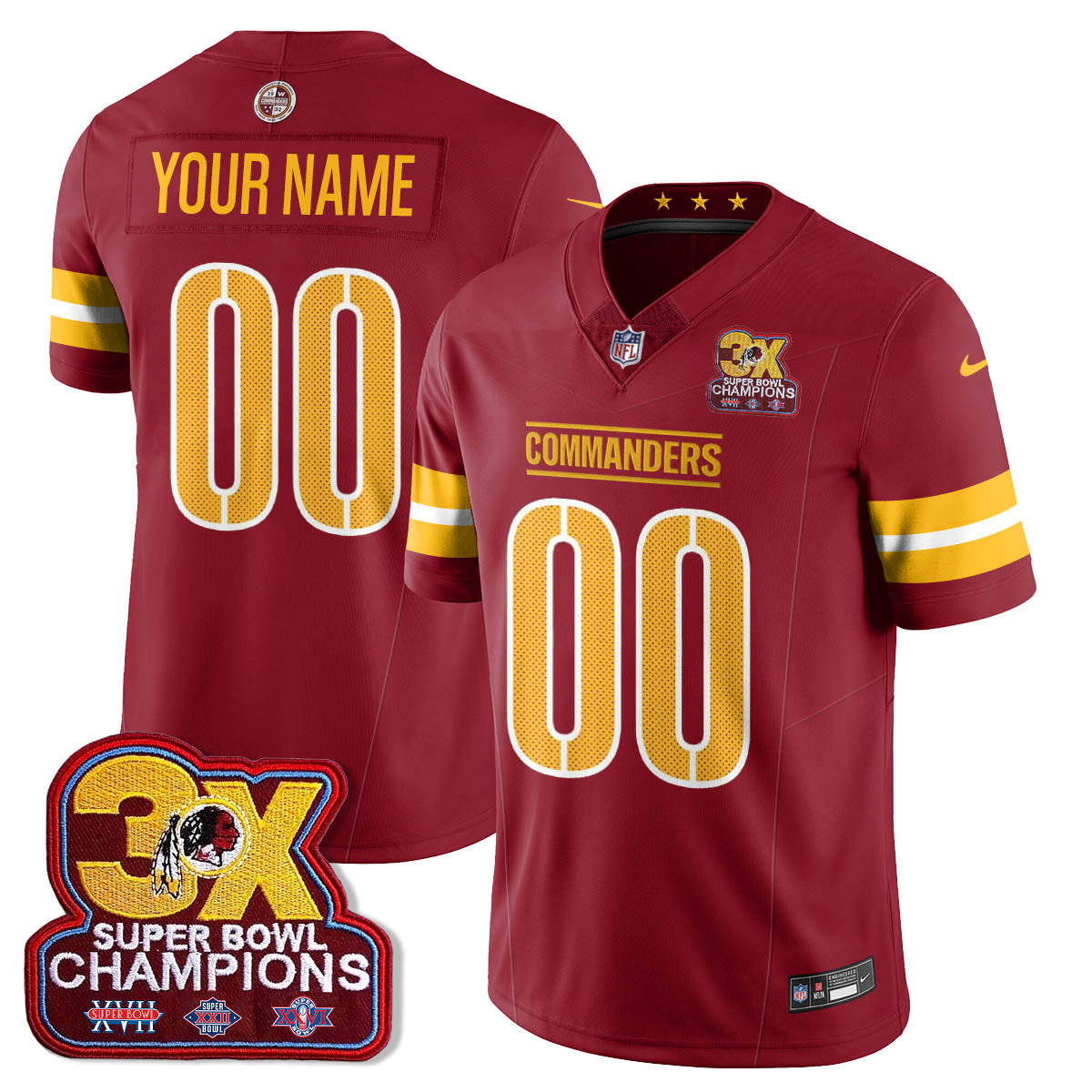Custom WAS 3-Time Champions Patch Vapor Limited Jersey - Stitched