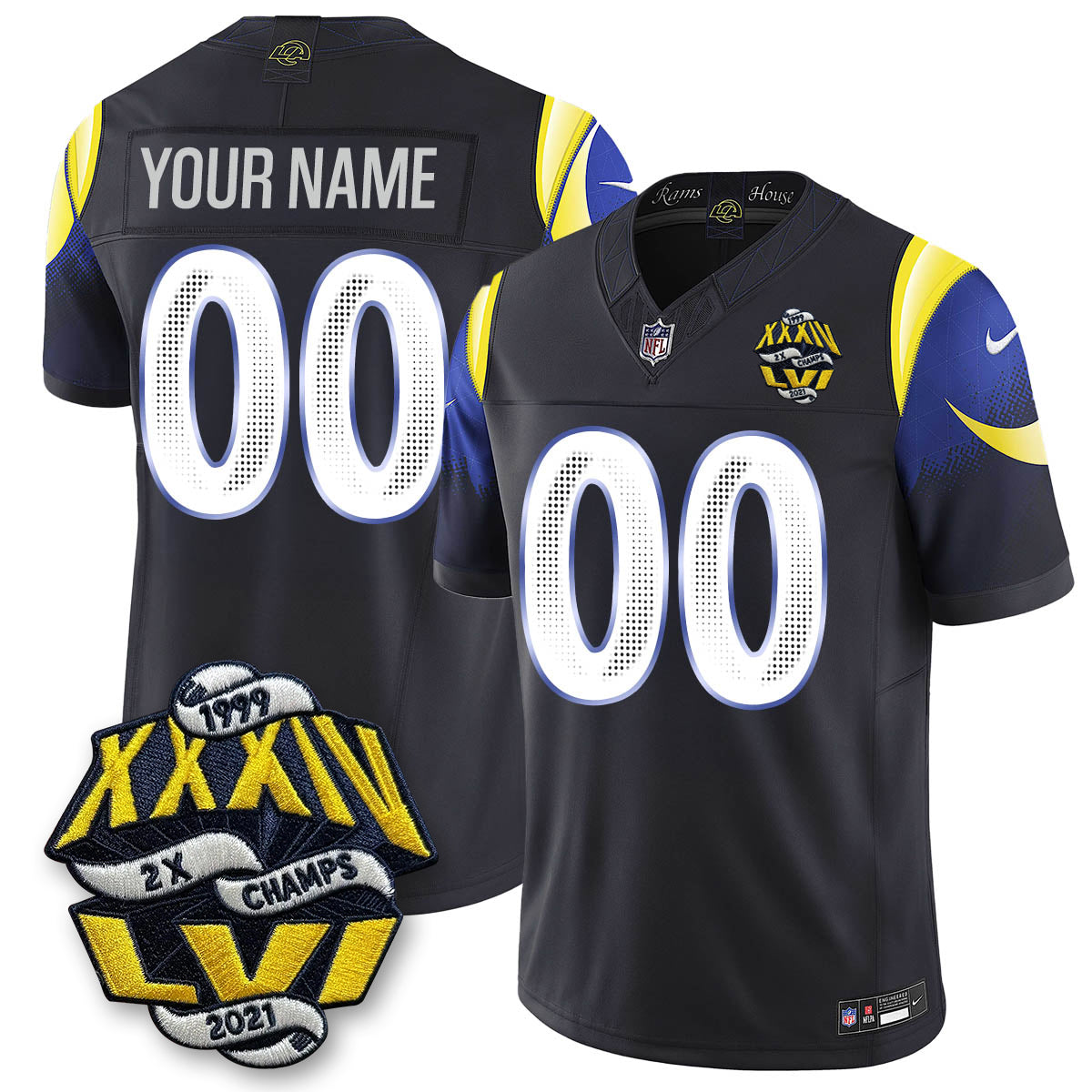 LAR 2-Time Champions Patch Vapor Limited Custom Jersey - Stitched