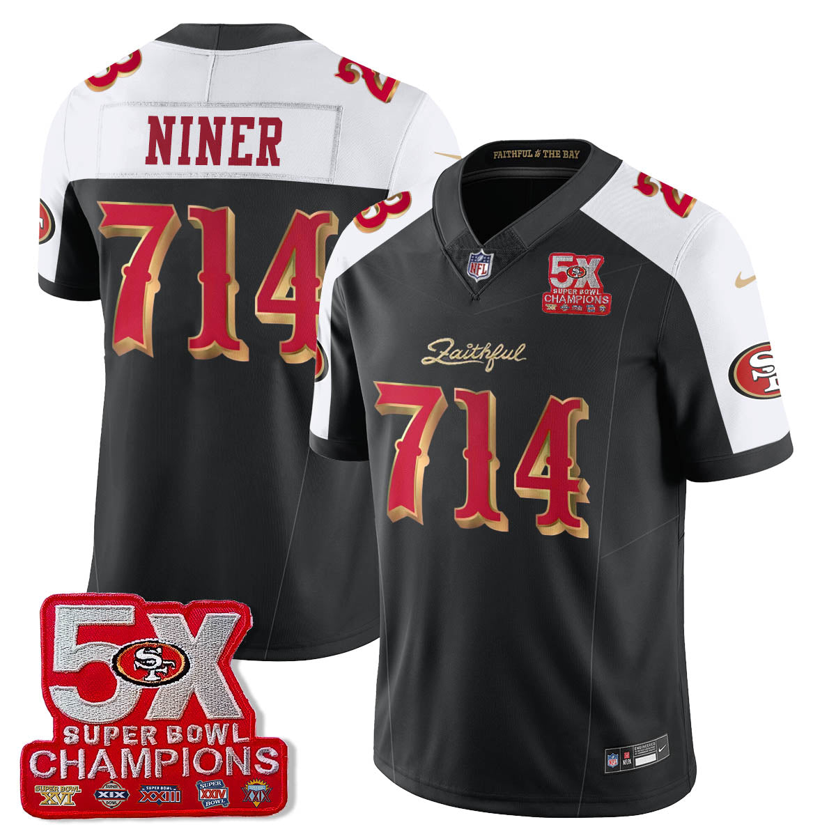 SF 5-Time Champions Patch Vapor Limited Jersey - Stitched
