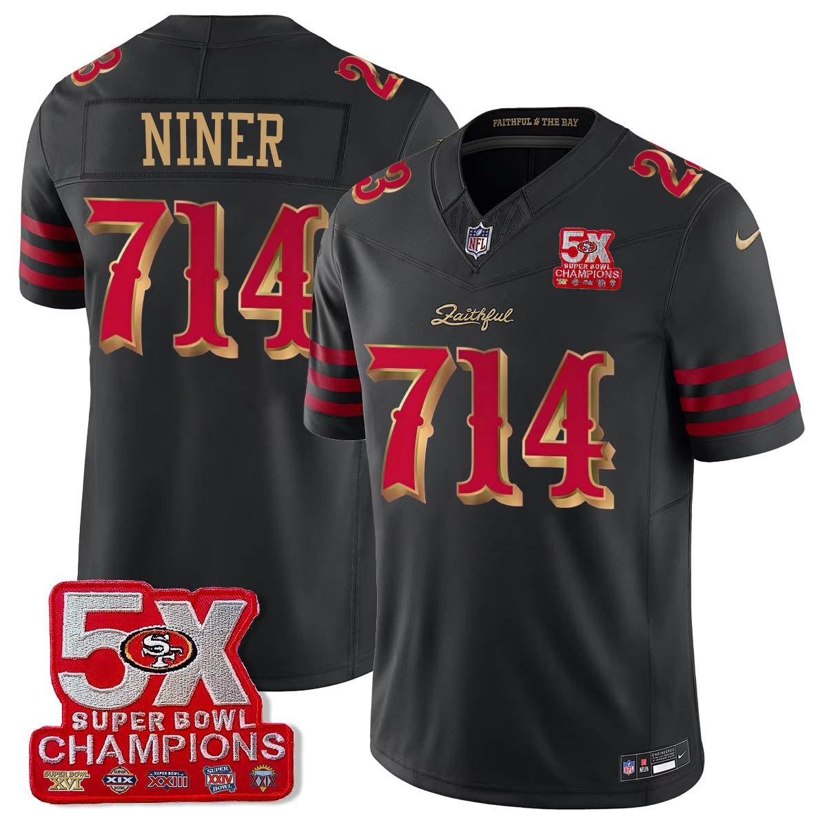 SF 5-Time Champions Patch Vapor Limited Jersey - Stitched