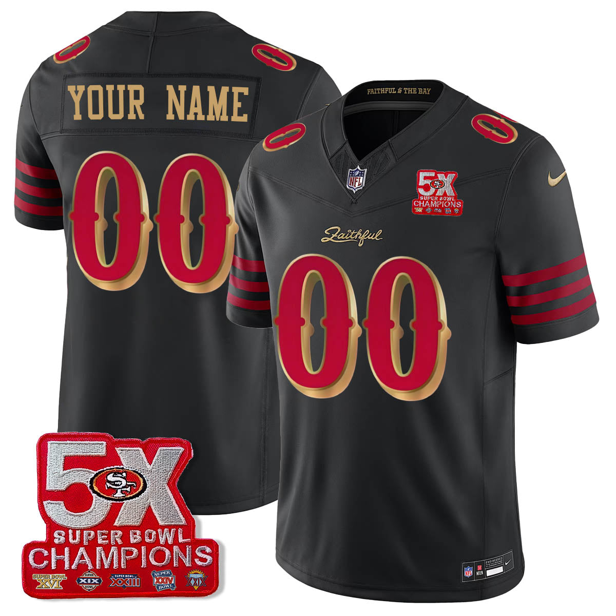 SF 5-Time Champions Patch Vapor Limited Custom Jersey - Stitched