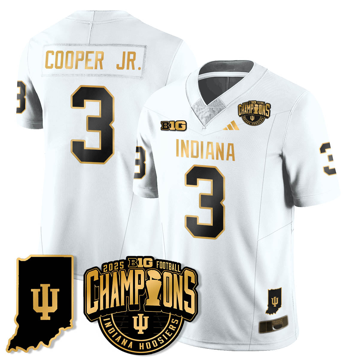Indiana H Vapor Limited Football Gold Jersey - Big 10 Champions - Stitched