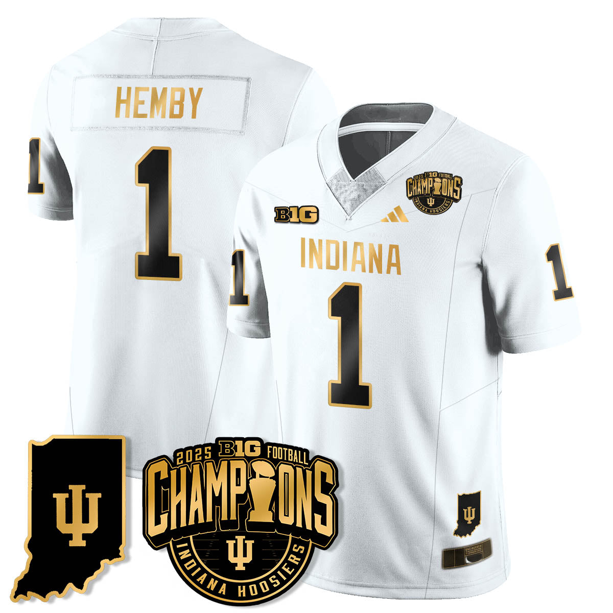 Indiana H Vapor Limited Football Gold Jersey - Big 10 Champions - Stitched