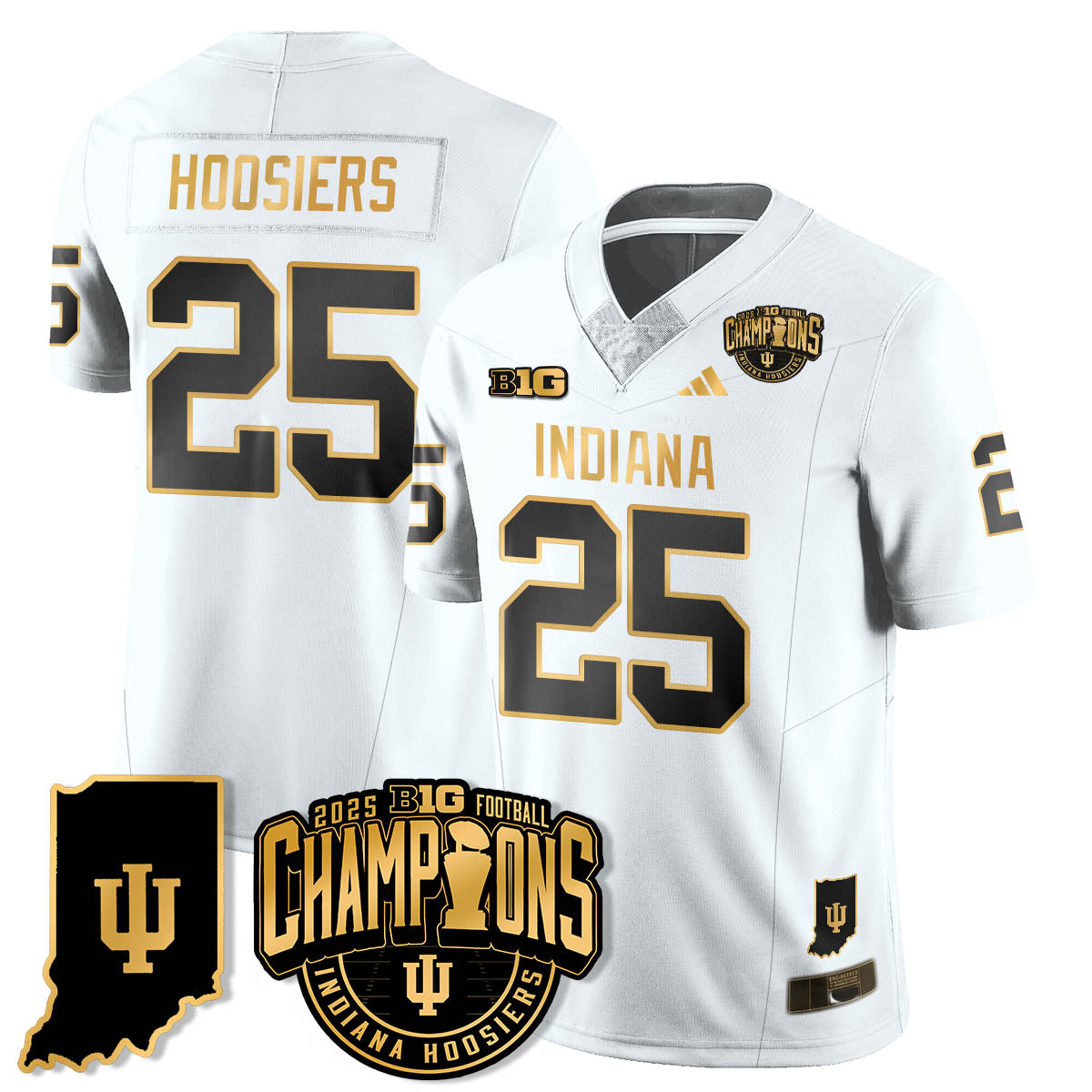 Indiana H Vapor Limited Football Gold Jersey - Big 10 Champions - Stitched